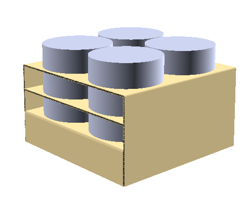 An ArtiosCAD 3D render of the corrugated inserts and the converters.